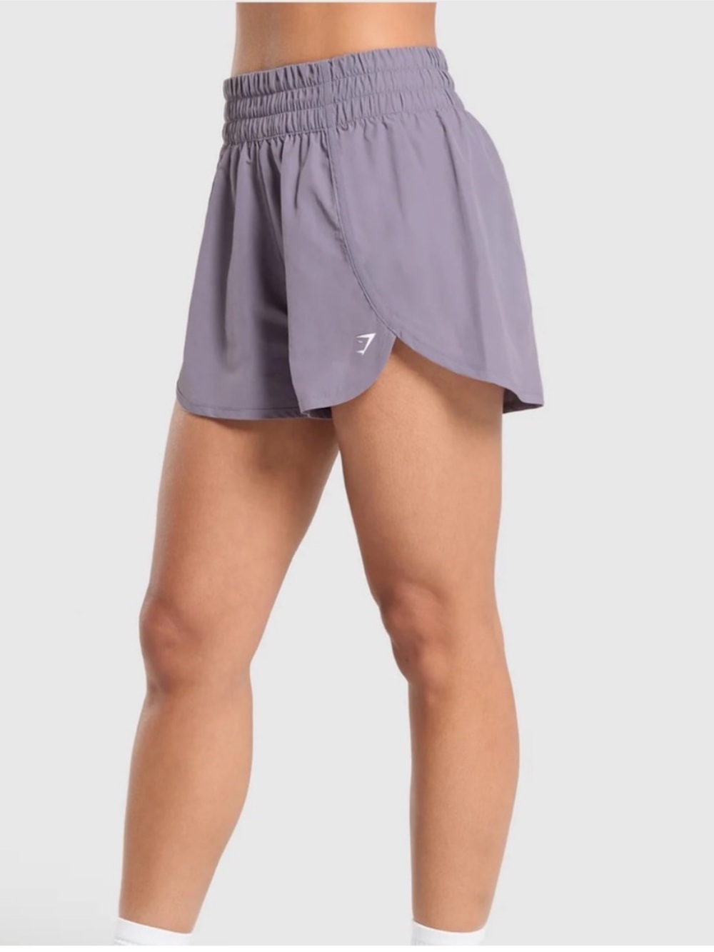 NWT! Gymshark Retro Waistband High-Waist Shorts in Fog Purple, size lg